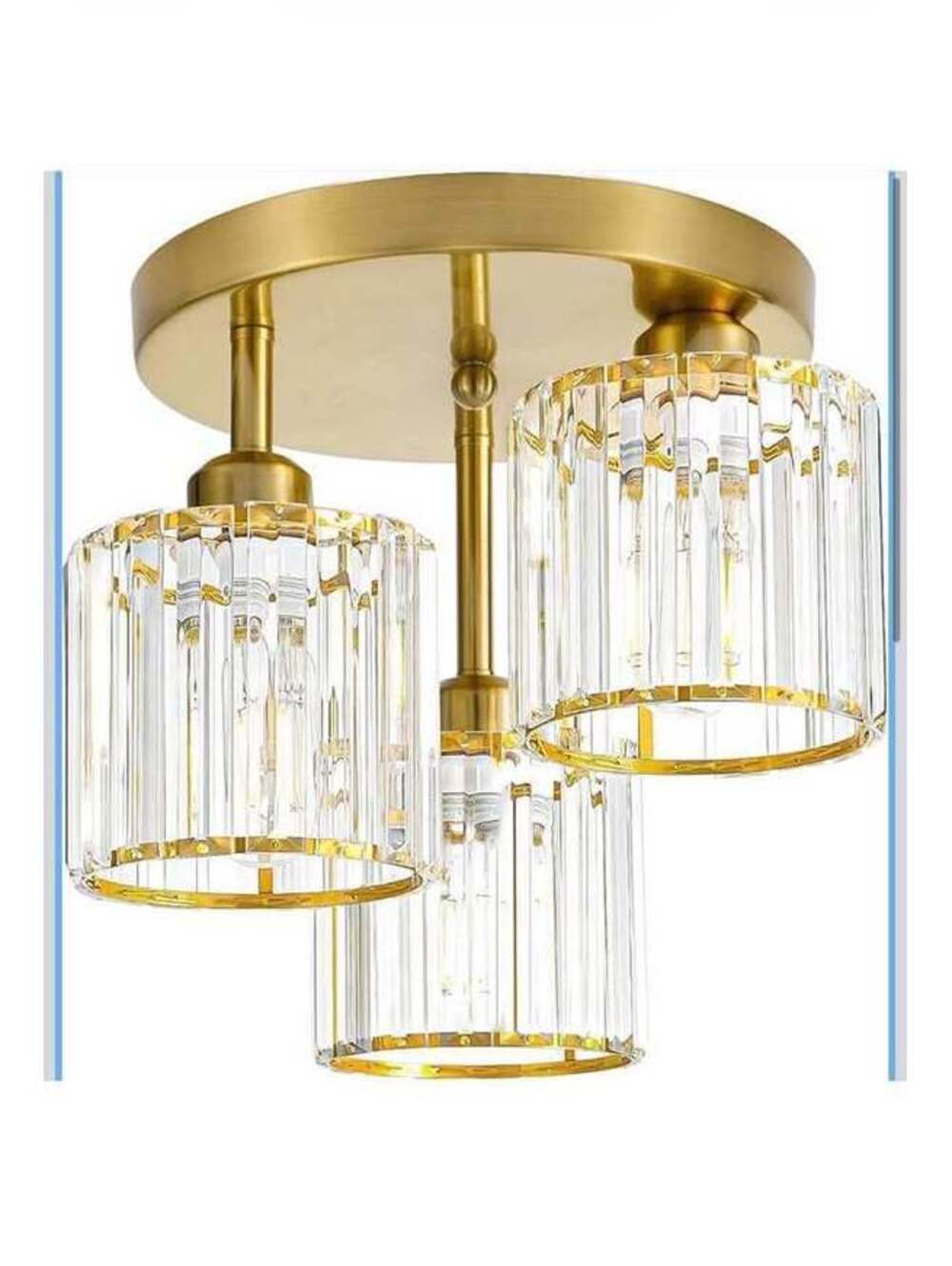 Modern Gold Crystal Ceiling Light, 3-Light Semi Flush Mount Fixture - New in Box